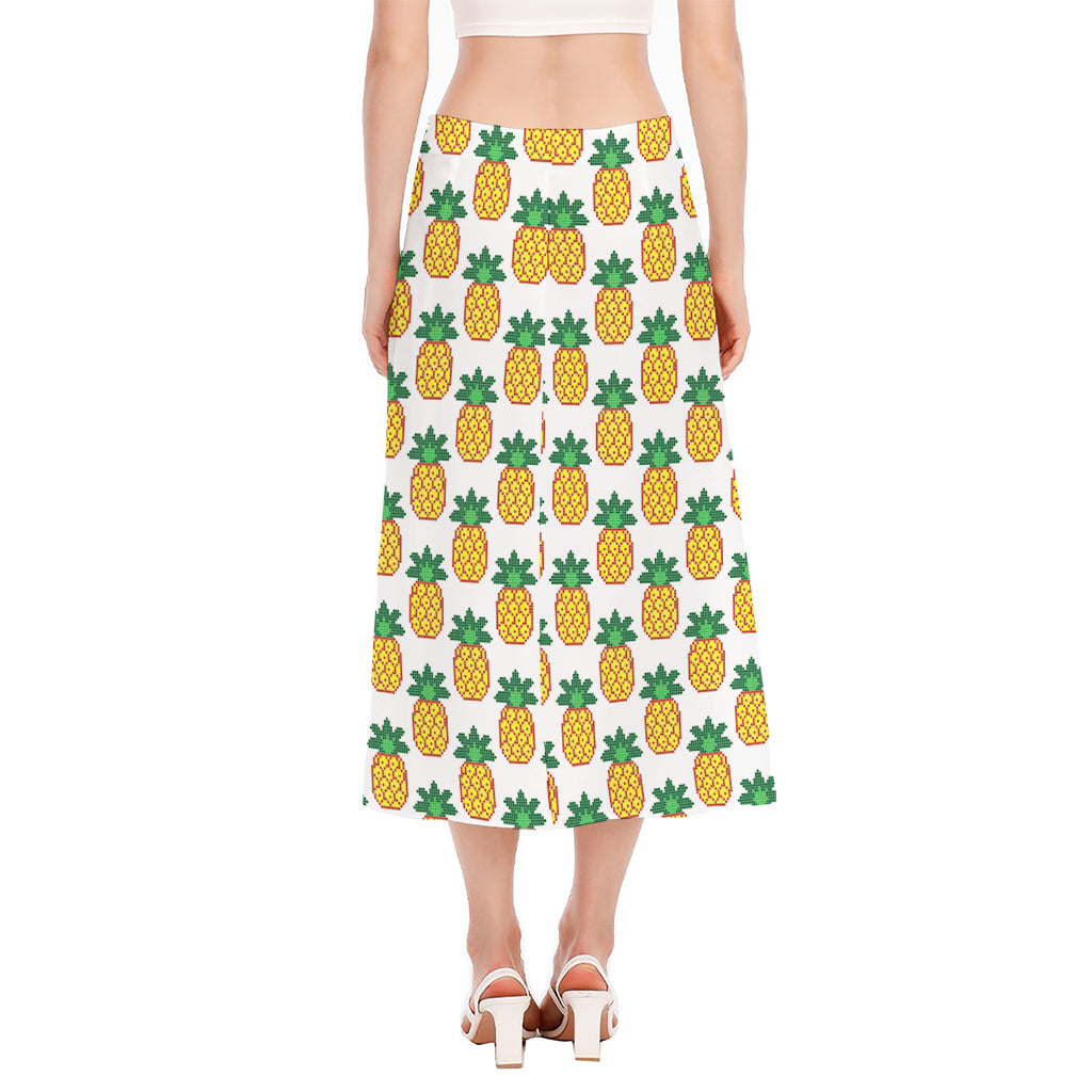Pixel Pineapple Pattern Print Side Slit Midi Skirt