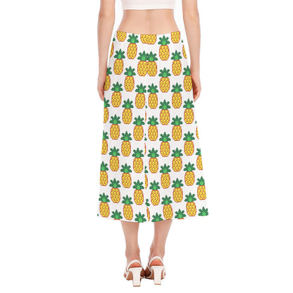 Pixel Pineapple Pattern Print Side Slit Midi Skirt