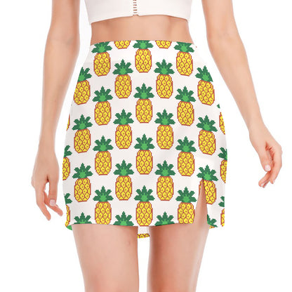 Pixel Pineapple Pattern Print Side Slit Mini Skirt