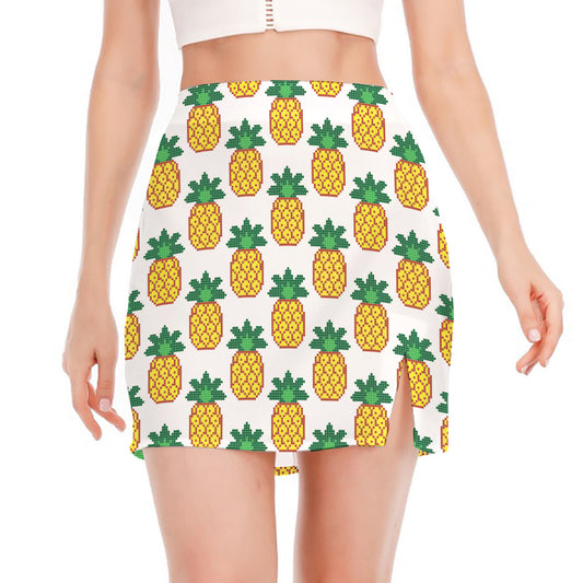Pixel Pineapple Pattern Print Side Slit Mini Skirt