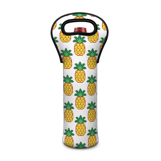 Pixel Pineapple Pattern Print Single Neoprene Wine Tote