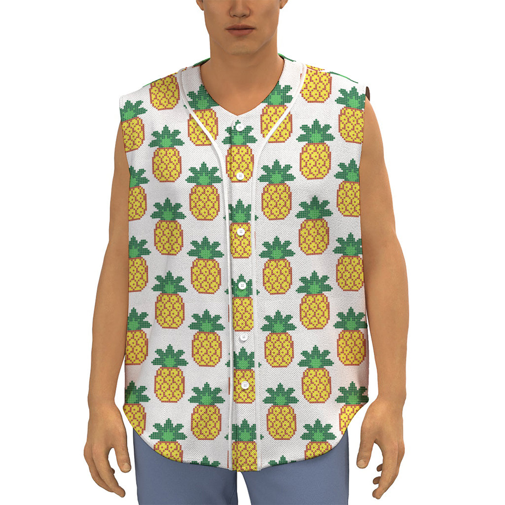 Pixel Pineapple Pattern Print Sleeveless Baseball Jersey