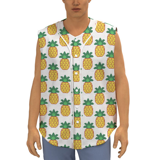 Pixel Pineapple Pattern Print Sleeveless Baseball Jersey