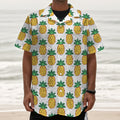 Pixel Pineapple Pattern Print Textured Short Sleeve Shirt