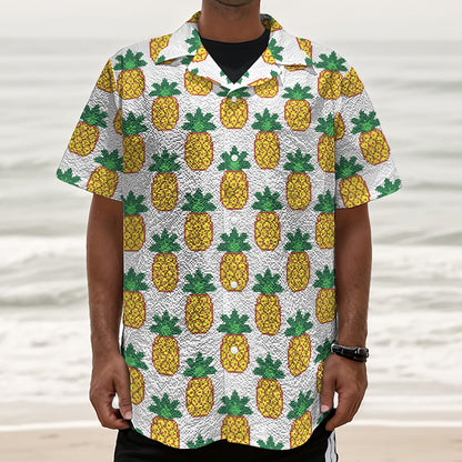 Pixel Pineapple Pattern Print Textured Short Sleeve Shirt