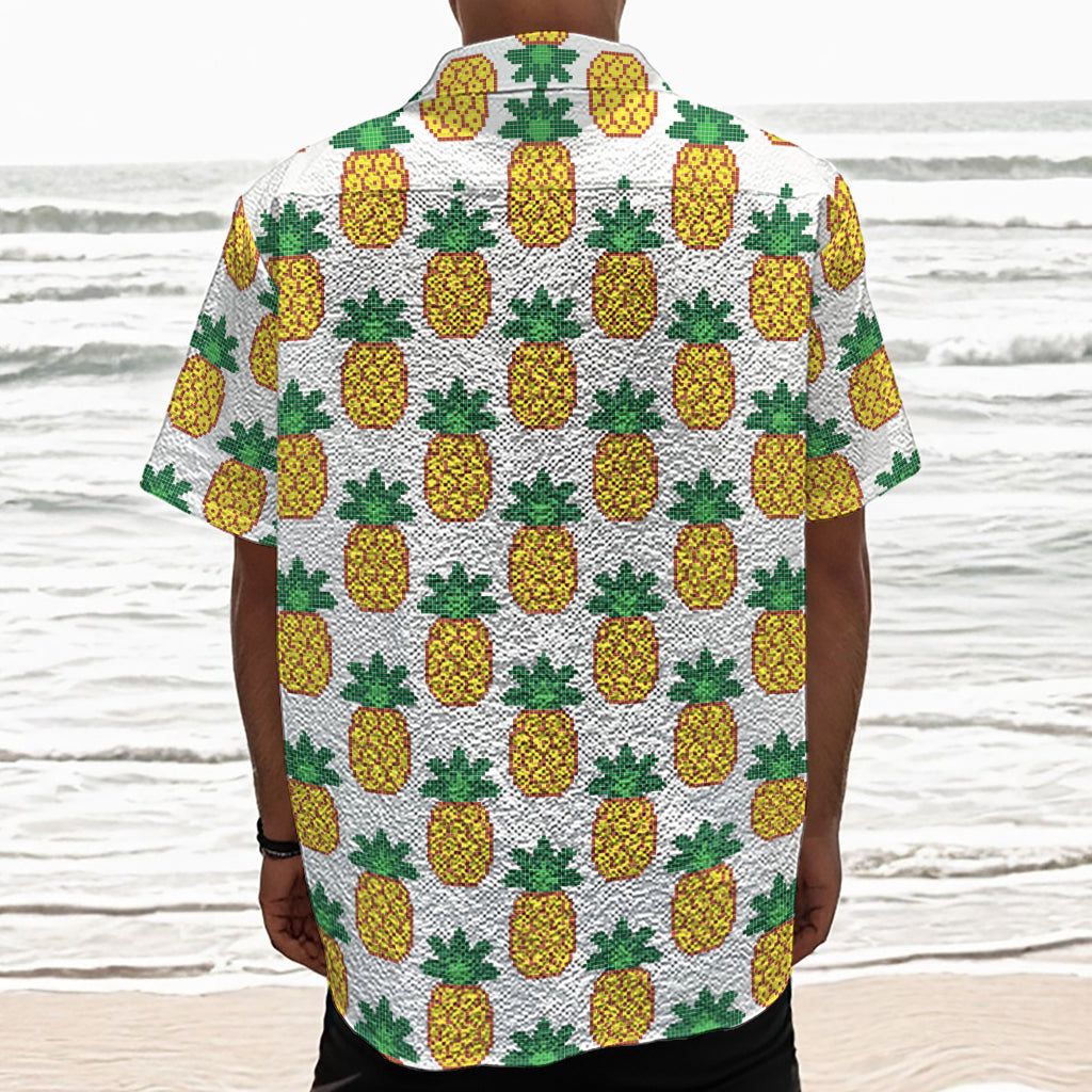 Pixel Pineapple Pattern Print Textured Short Sleeve Shirt