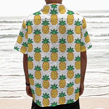 Pixel Pineapple Pattern Print Textured Short Sleeve Shirt