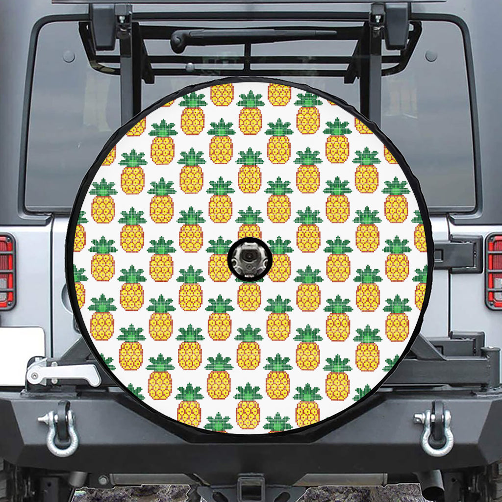 Pixel Pineapple Pattern Print Tire Cover With Camera Hole