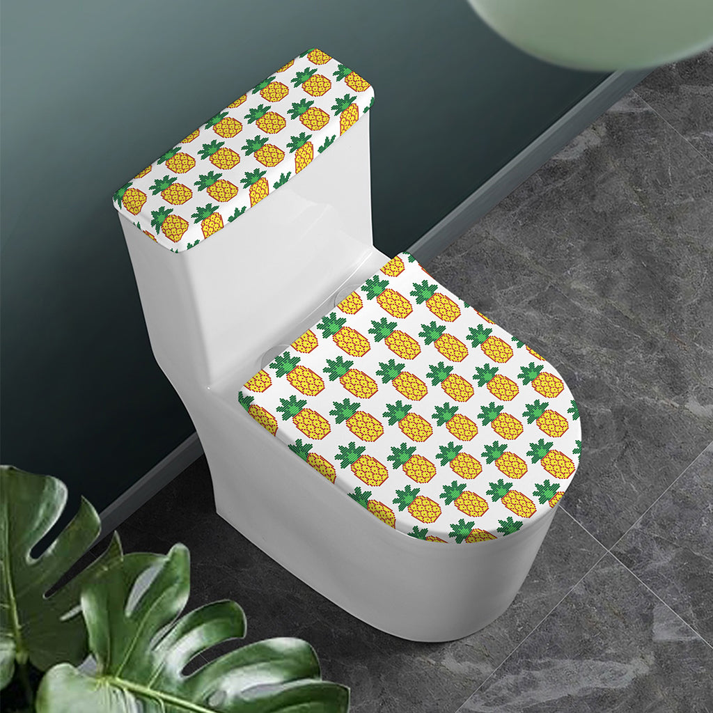 Pixel Pineapple Pattern Print Toilet Lid And Tank Cover Set