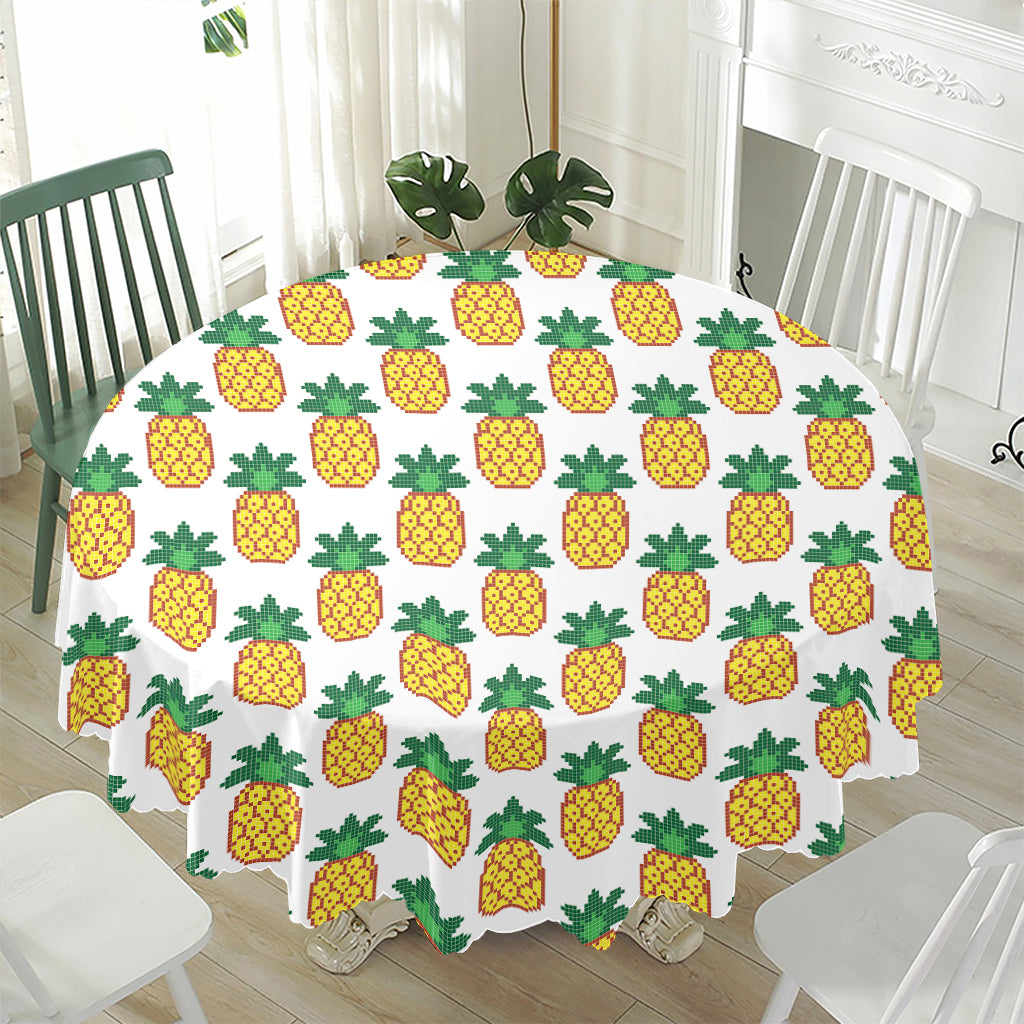 Pixel Pineapple Pattern Print Waterproof Round Tablecloth