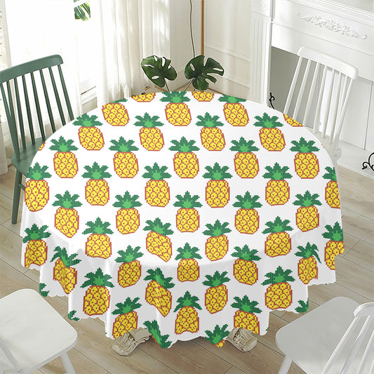 Pixel Pineapple Pattern Print Waterproof Round Tablecloth