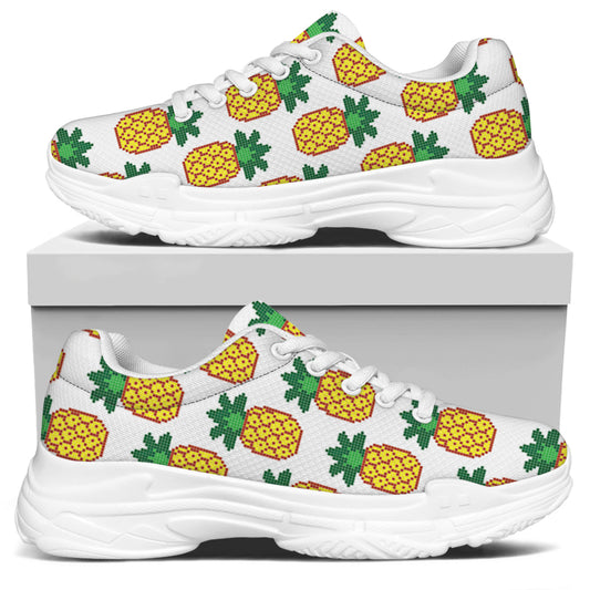 Pixel Pineapple Pattern Print White Chunky Shoes