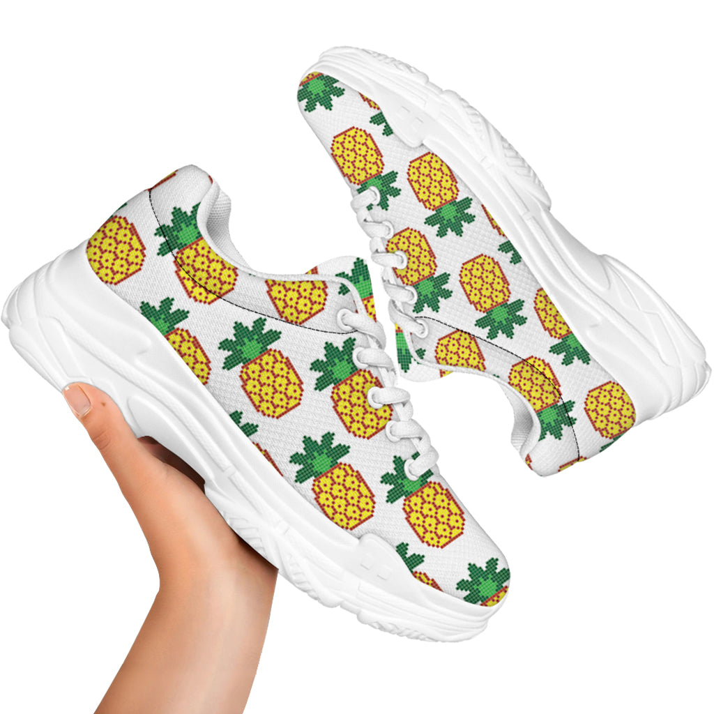 Pixel Pineapple Pattern Print White Chunky Shoes