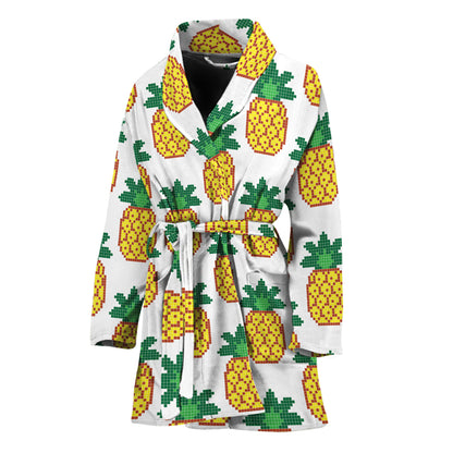 Pixel Pineapple Pattern Print Women's Bathrobe