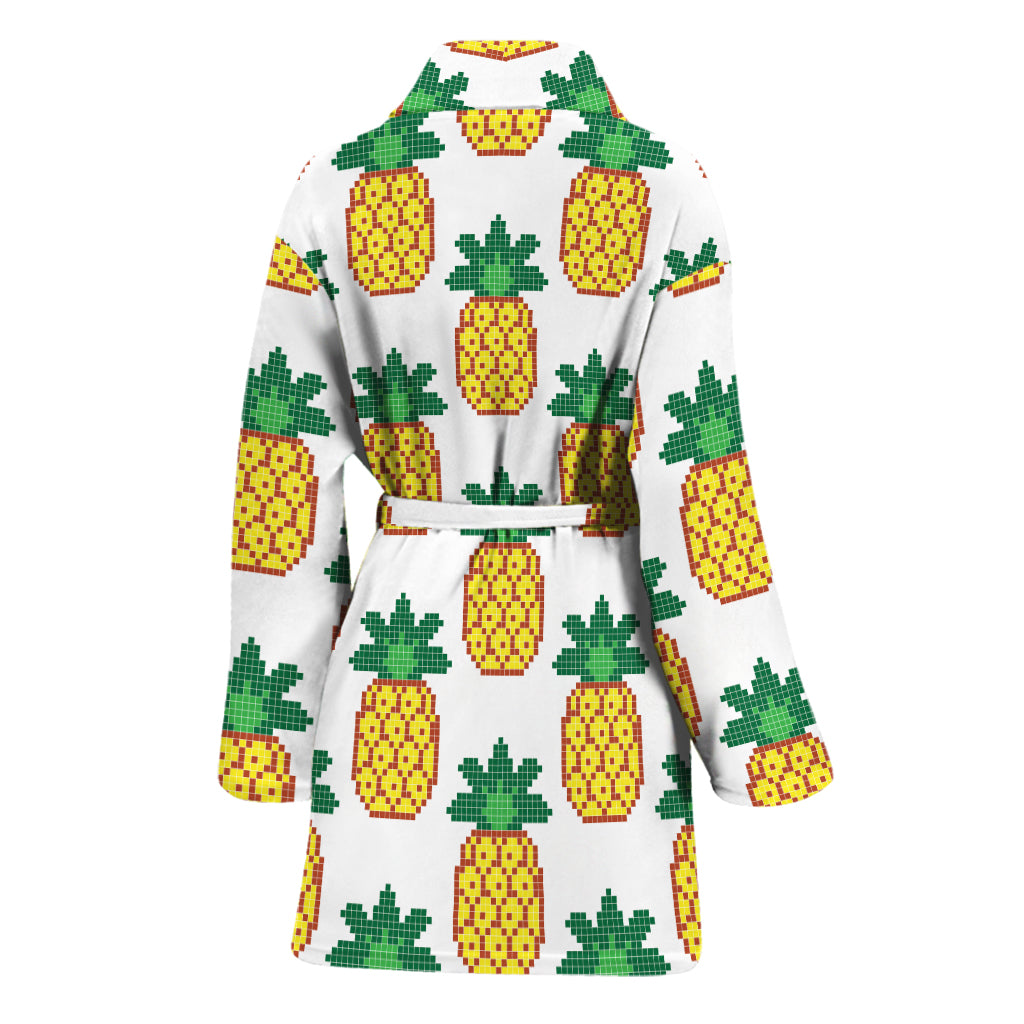Pixel Pineapple Pattern Print Women's Bathrobe