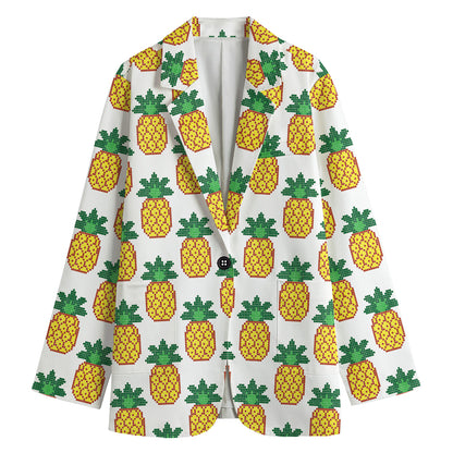 Pixel Pineapple Pattern Print Women's Blazer