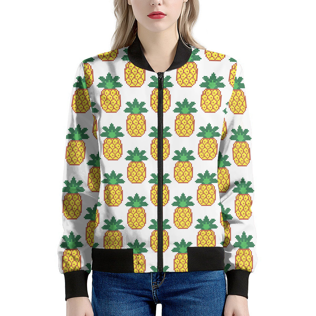 Pixel Pineapple Pattern Print Women's Bomber Jacket