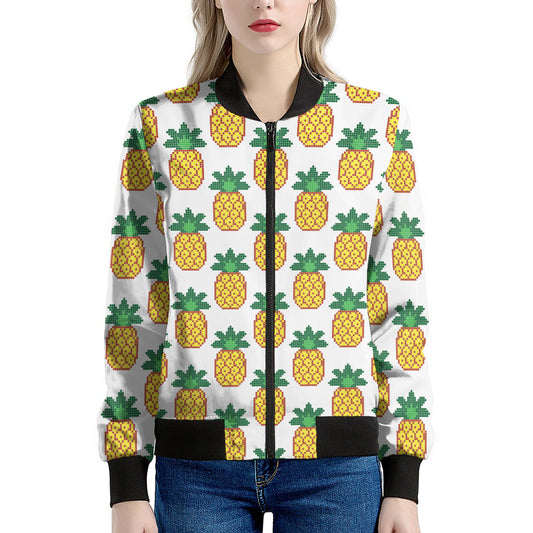 Pixel Pineapple Pattern Print Women's Bomber Jacket
