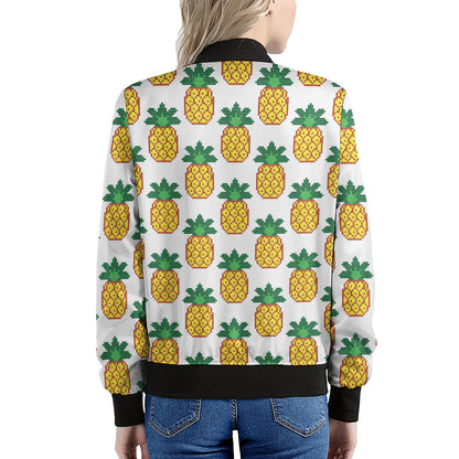 Pixel Pineapple Pattern Print Women's Bomber Jacket