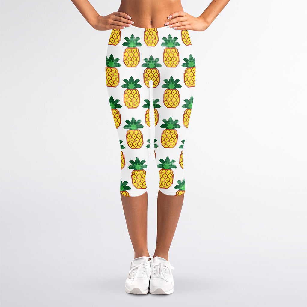 Pixel Pineapple Pattern Print Women's Capri Leggings