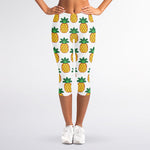 Pixel Pineapple Pattern Print Women's Capri Leggings