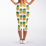 Pixel Pineapple Pattern Print Women's Capri Leggings