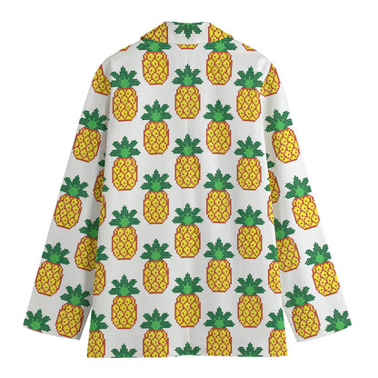 Pixel Pineapple Pattern Print Women's Cotton Blazer