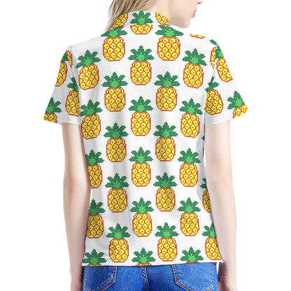 Pixel Pineapple Pattern Print Women's Polo Shirt