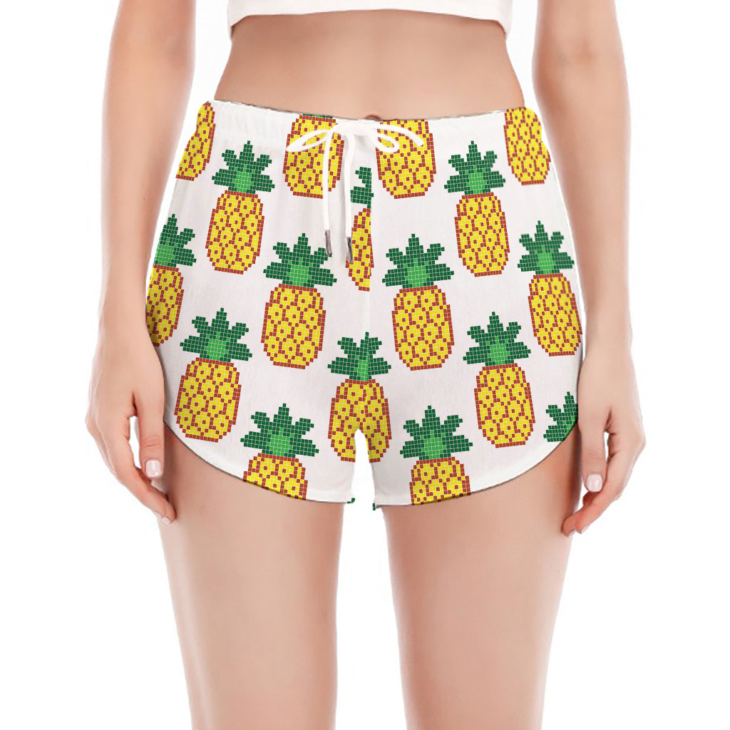 Pixel Pineapple Pattern Print Women's Split Running Shorts
