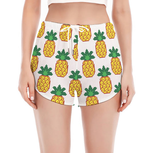 Pixel Pineapple Pattern Print Women's Split Running Shorts