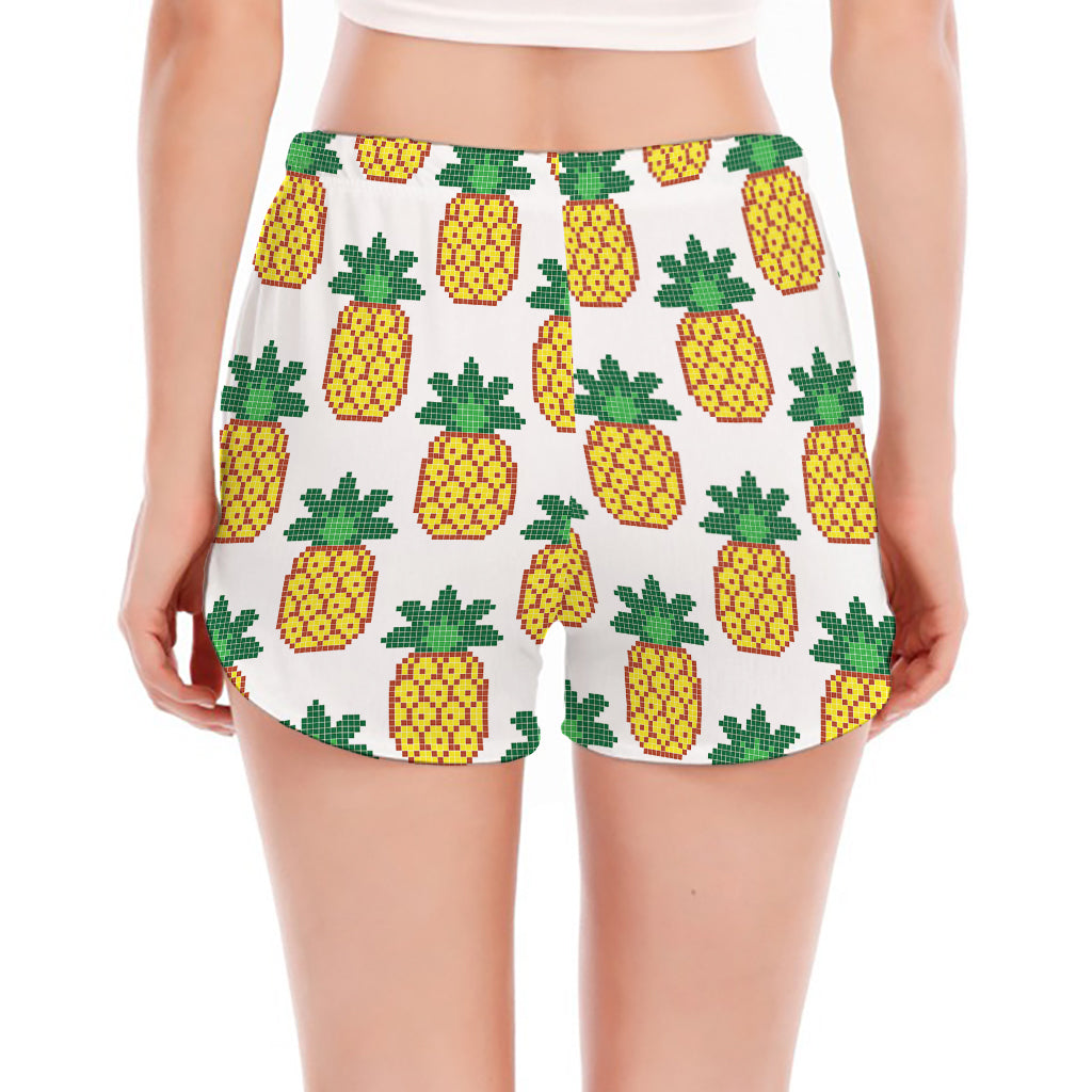 Pixel Pineapple Pattern Print Women's Split Running Shorts