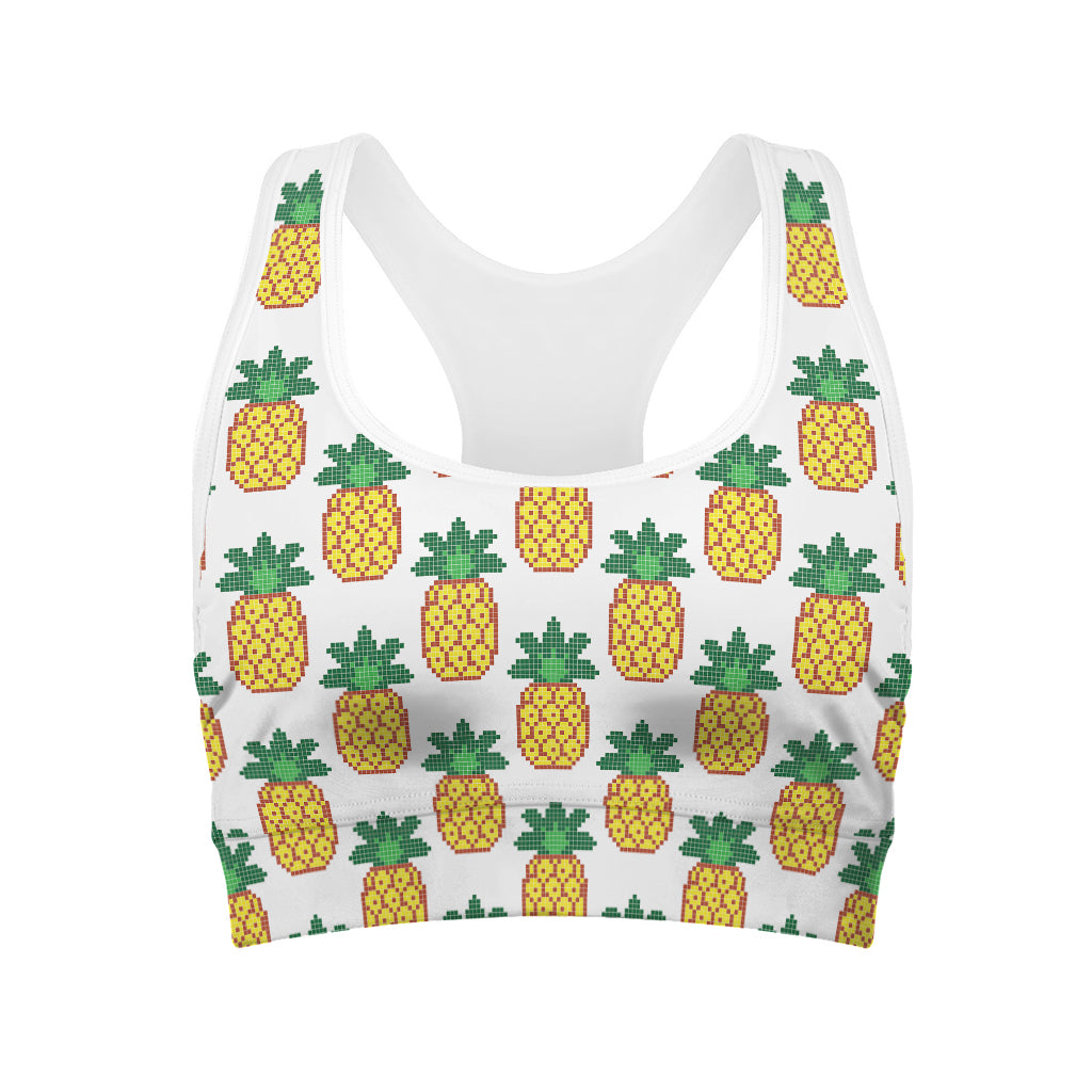 Pixel Pineapple Pattern Print Women's Sports Bra
