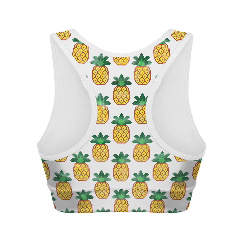 Pixel Pineapple Pattern Print Women's Sports Bra