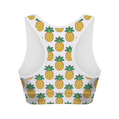Pixel Pineapple Pattern Print Women's Sports Bra