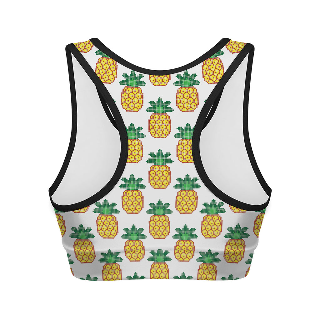 Pixel Pineapple Pattern Print Women's Sports Bra