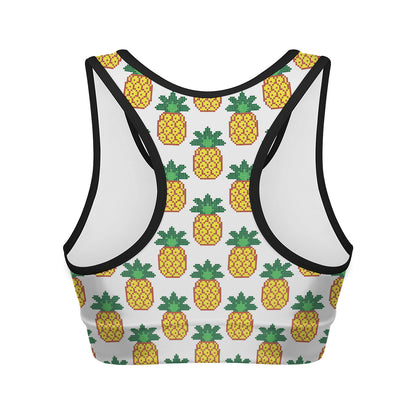Pixel Pineapple Pattern Print Women's Sports Bra
