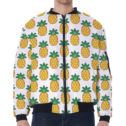 Pixel Pineapple Pattern Print Zip Sleeve Bomber Jacket