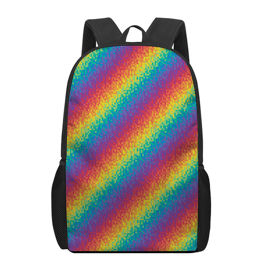Pixel Rainbow Pattern Print 17 Inch Backpack