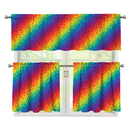 Pixel Rainbow Pattern Print 3 Piece Kitchen Curtains