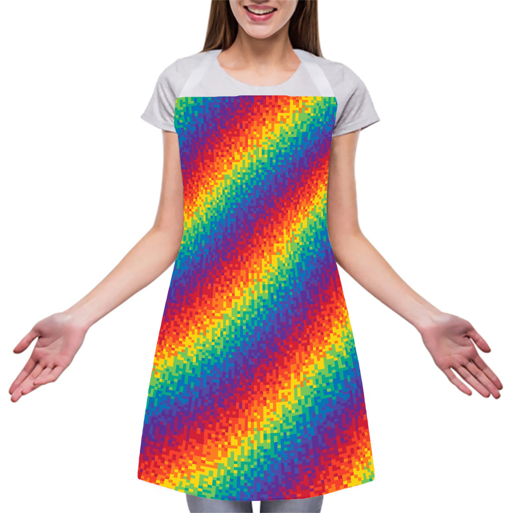 Pixel Rainbow Pattern Print Adjustable Apron