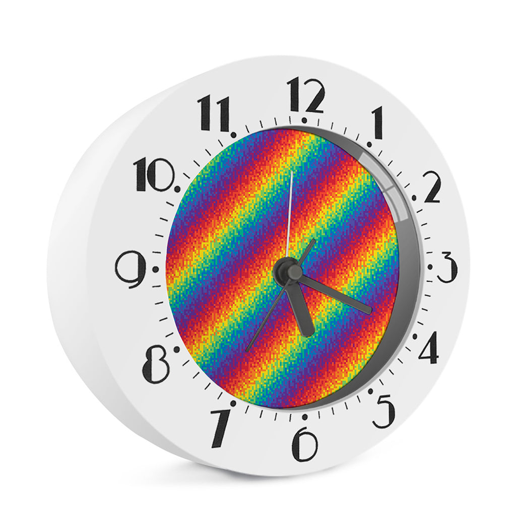 Pixel Rainbow Pattern Print Alarm Clock