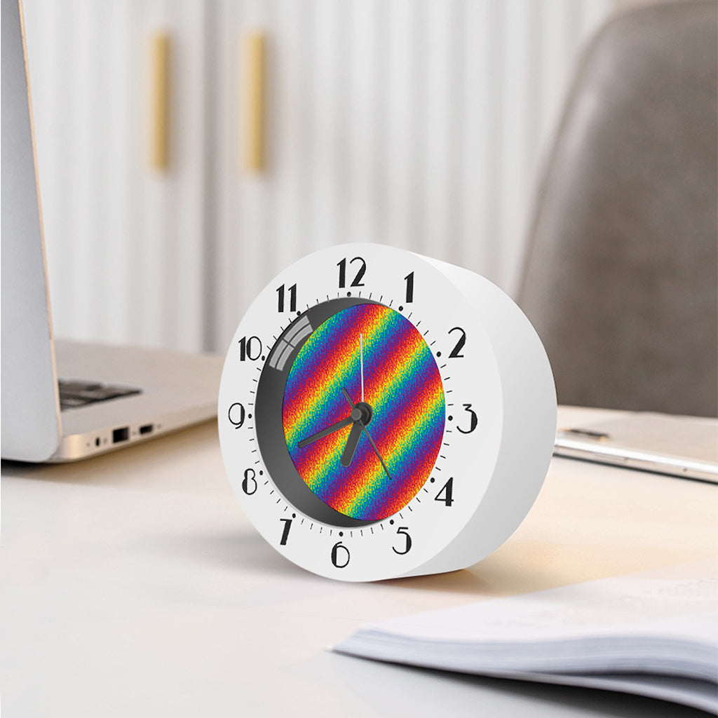 Pixel Rainbow Pattern Print Alarm Clock