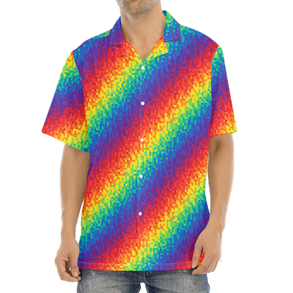 Pixel Rainbow Pattern Print Aloha Shirt