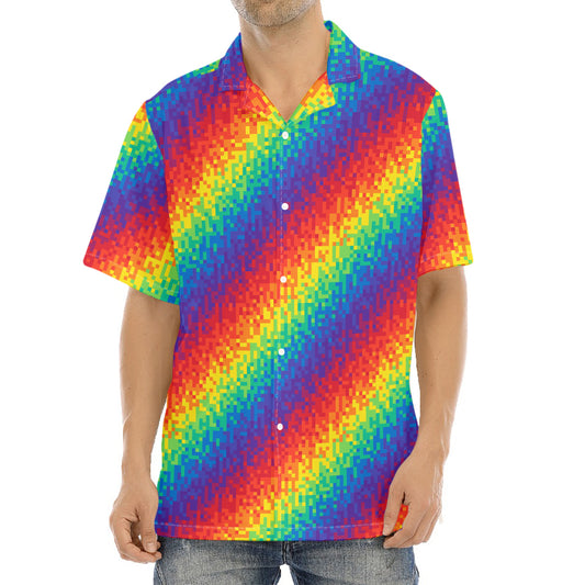 Pixel Rainbow Pattern Print Aloha Shirt