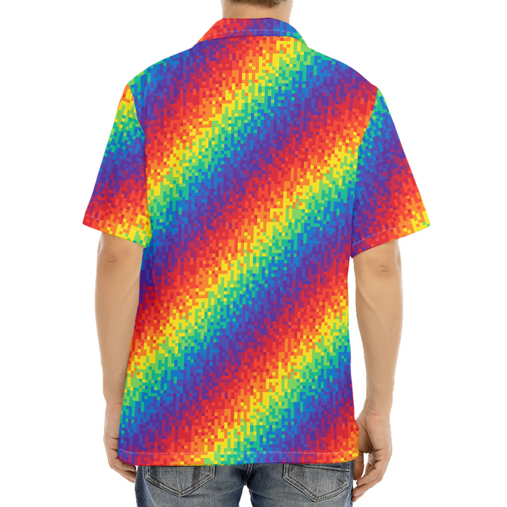 Pixel Rainbow Pattern Print Aloha Shirt