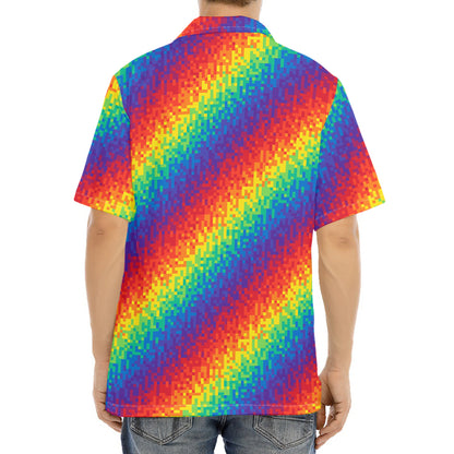 Pixel Rainbow Pattern Print Aloha Shirt