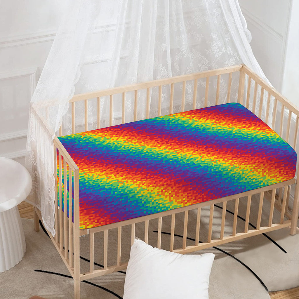 Pixel Rainbow Pattern Print Baby Crib Sheet