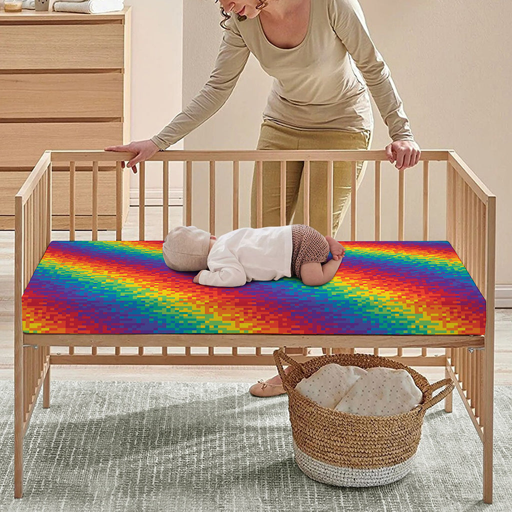Pixel Rainbow Pattern Print Baby Crib Sheet