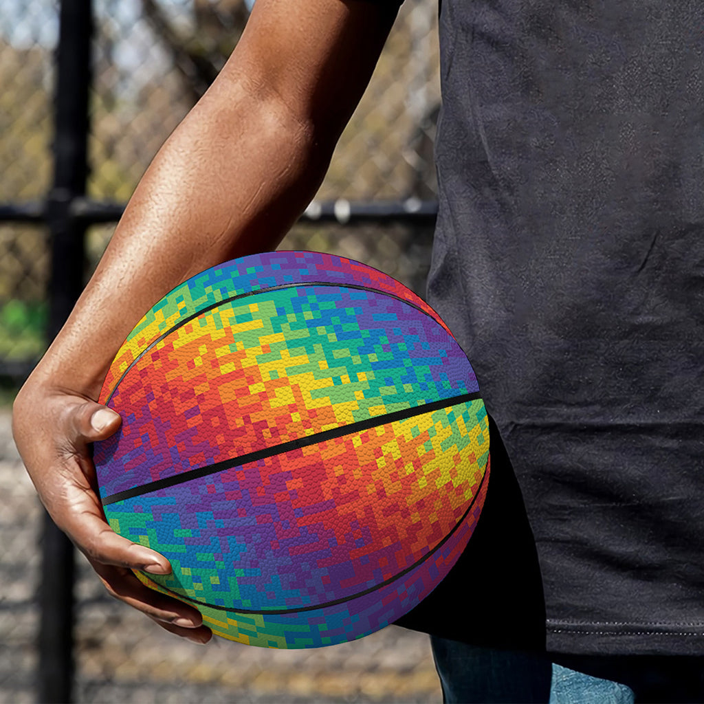 Pixel Rainbow Pattern Print Basketball