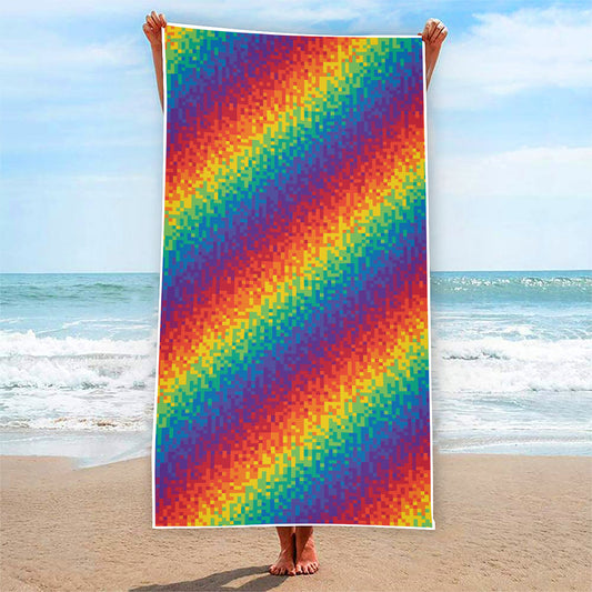 Pixel Rainbow Pattern Print Beach Towel